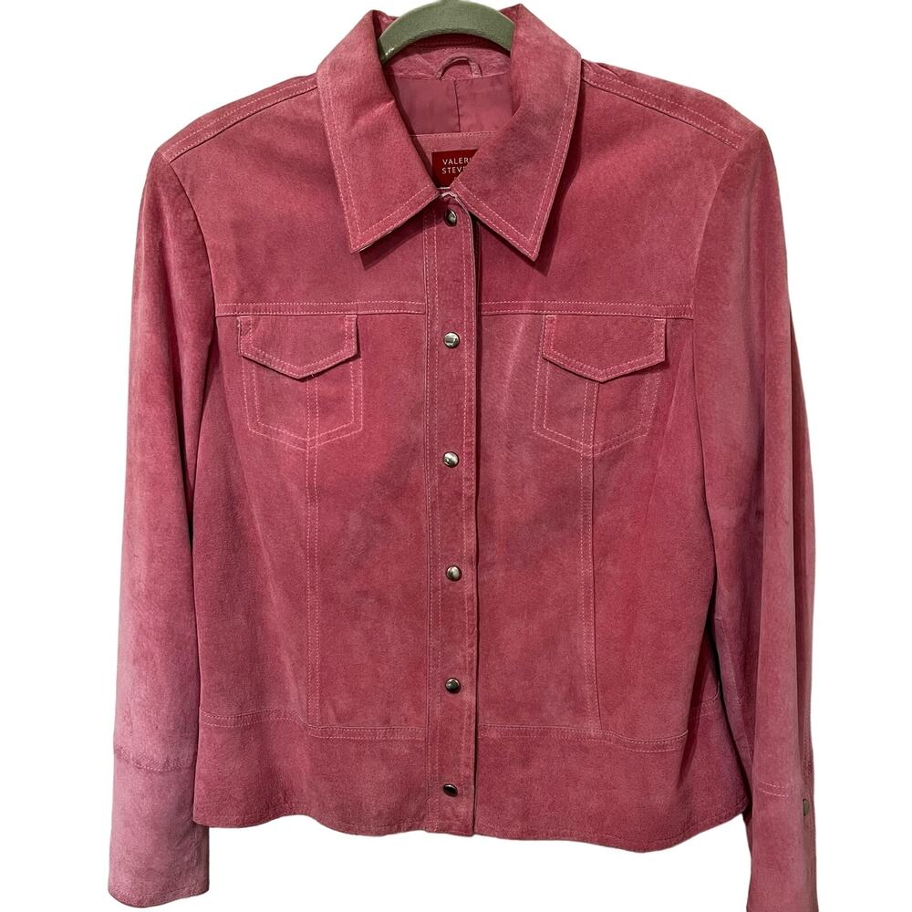 Valarie Stevens Women’s Pink Suede Jacket Sz‎ Petite Large Lined Front Snaps